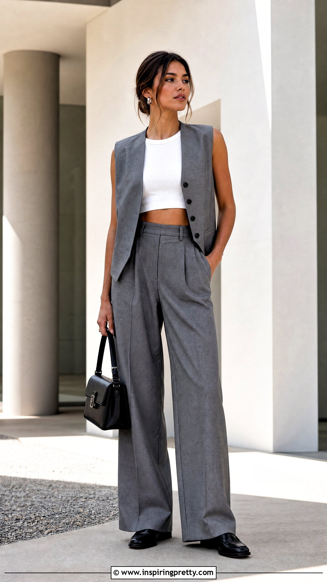 White Crop Top With Suit Vest - 50 white crop top outfit ideas