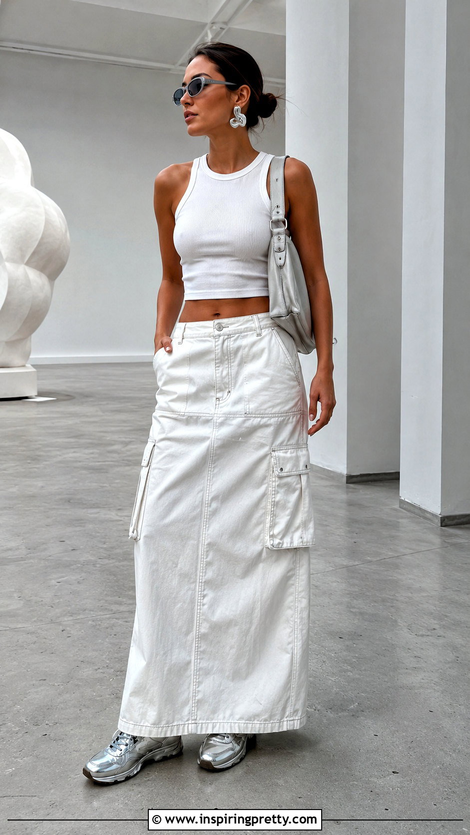 White Crop Top With White Cargo Maxi Skirt - 20 white crop top with cargo skirt outfits