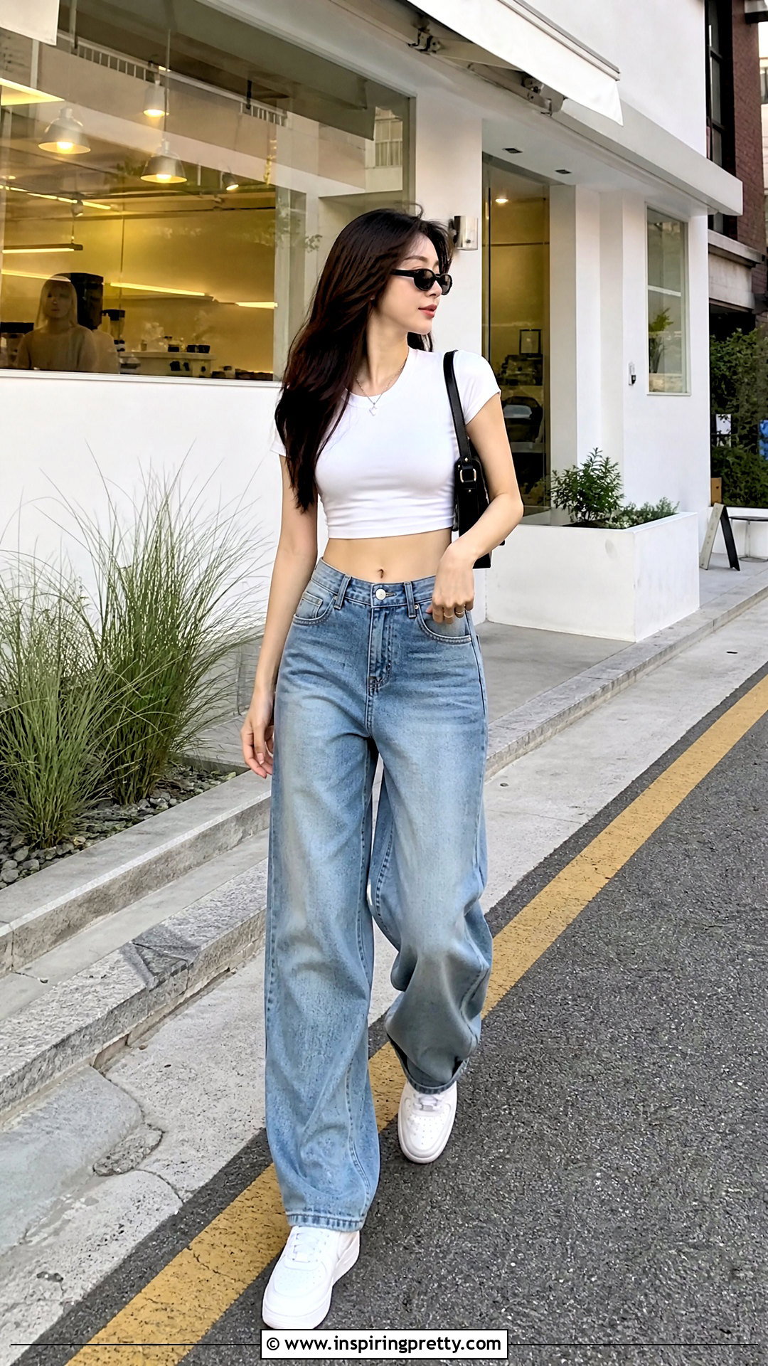 White Crop Top With Wide Leg Jeans Outfit - 50 crop top outfits korean styles