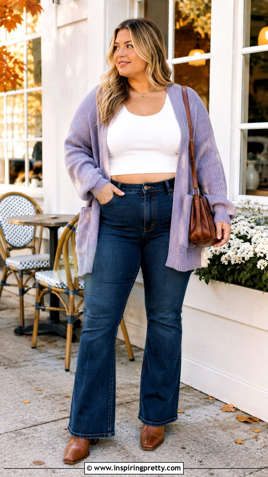White Crop Top With a Cardigan and Jeans - 25 White Crop Top Outfit Plus Size Ideas