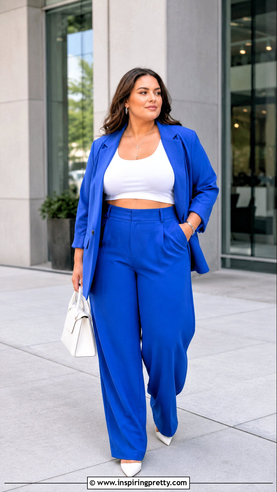 White Crop Top With a Colorful Suit - 25 White Crop Top Outfit Plus Size Ideas