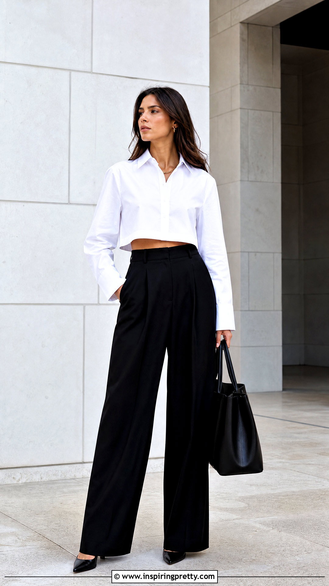 White Cropped Shirt With High Waisted Pants - 50 classy white top outfits