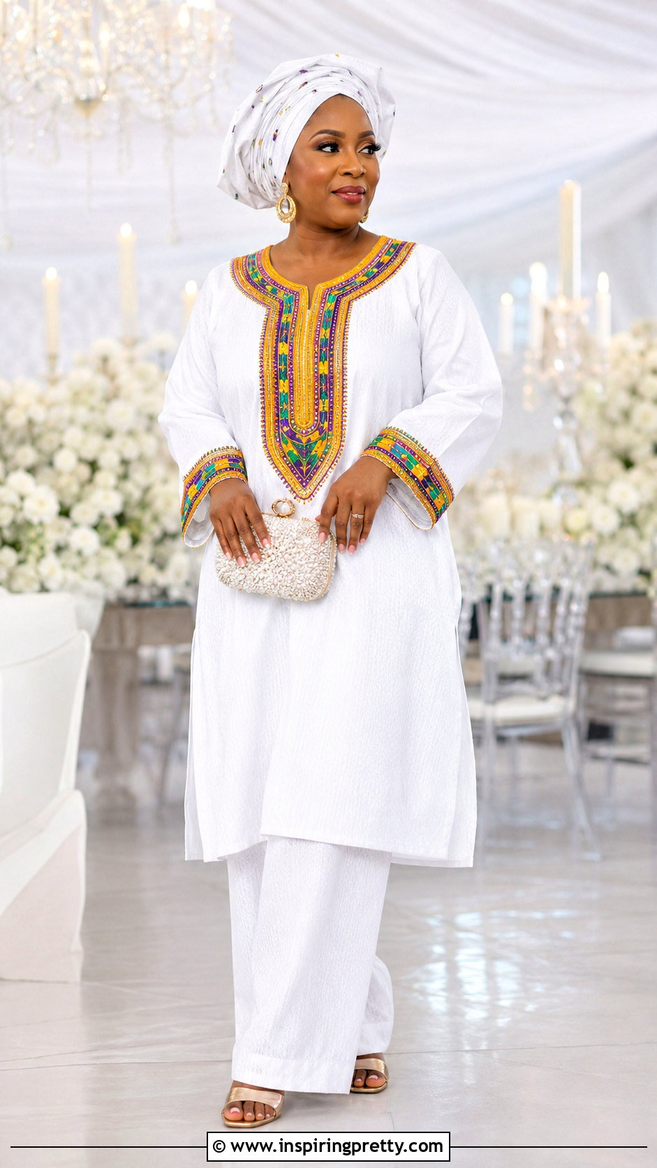 White Danshiki Trouser And Embroidered Top - 25 Danshiki Trouser And Top For Ladies