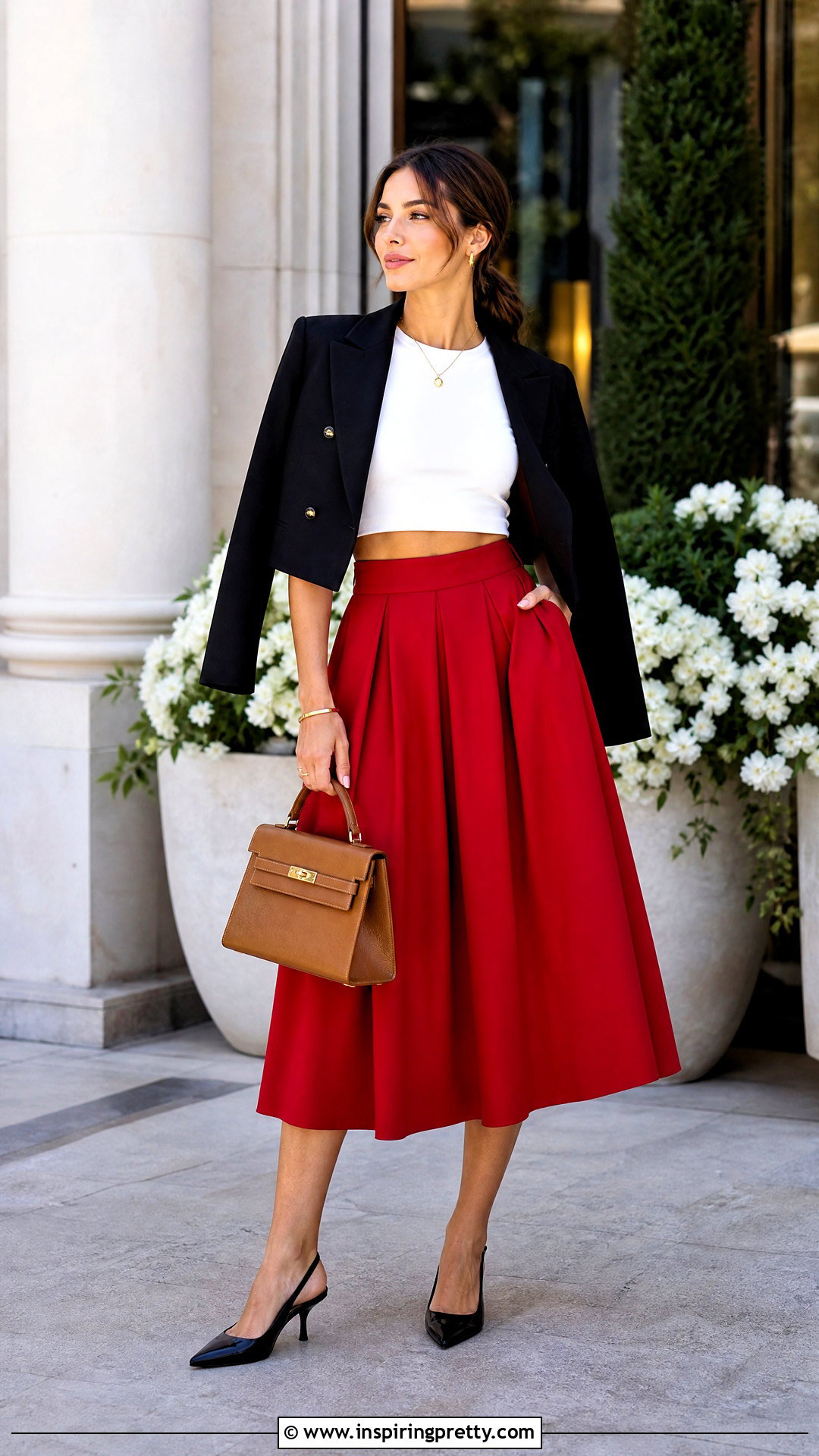 White Designer Crop Top With Red Midi Skirt - 25 White Designer Crop Top outfit ideas