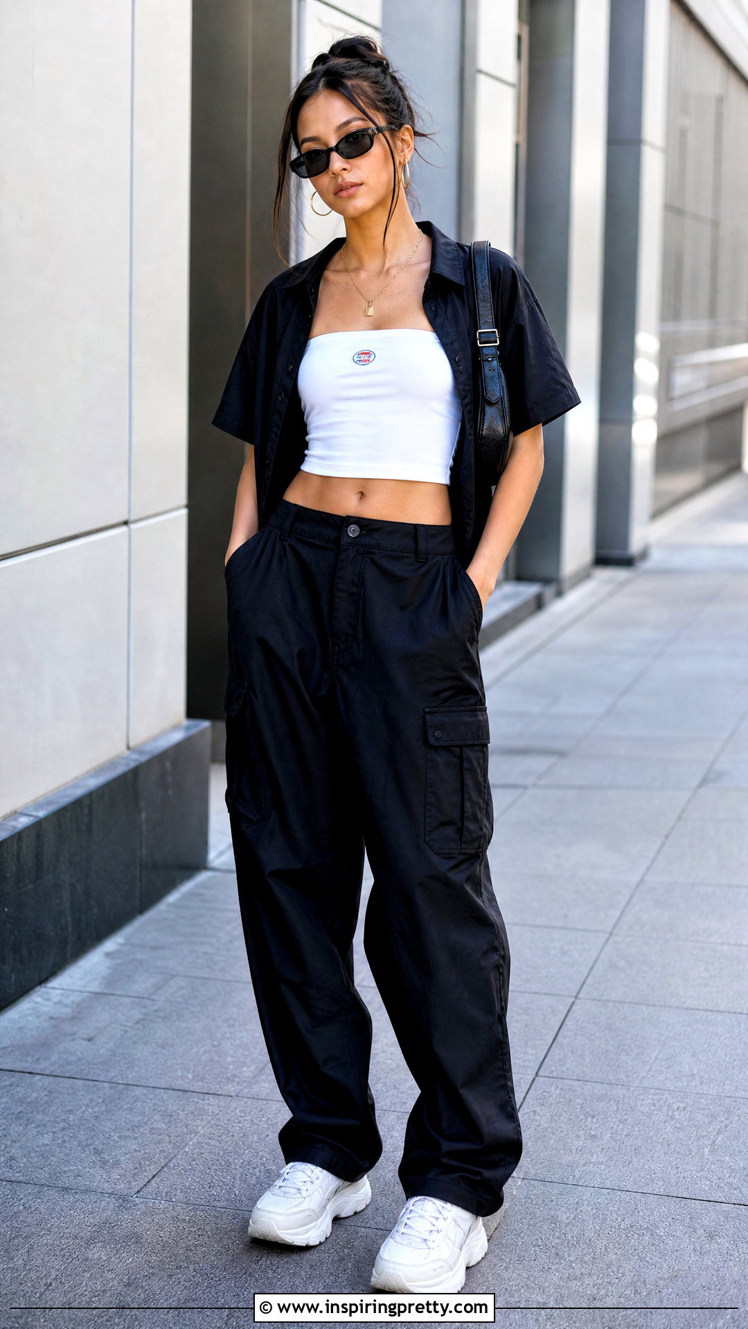 White Dickies Tube Top With Black Cargo Pants - 20 Dickies Tube Tops