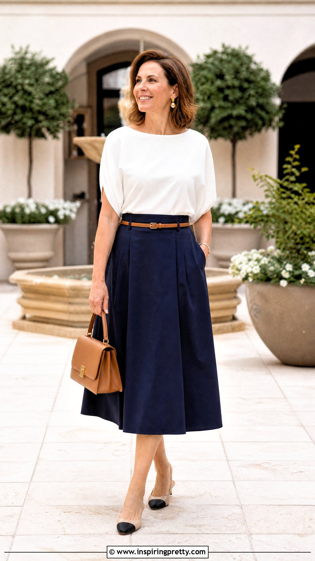 White Dolman Top With A Line Midi Skirt - 20 white dolman top outfit ideas
