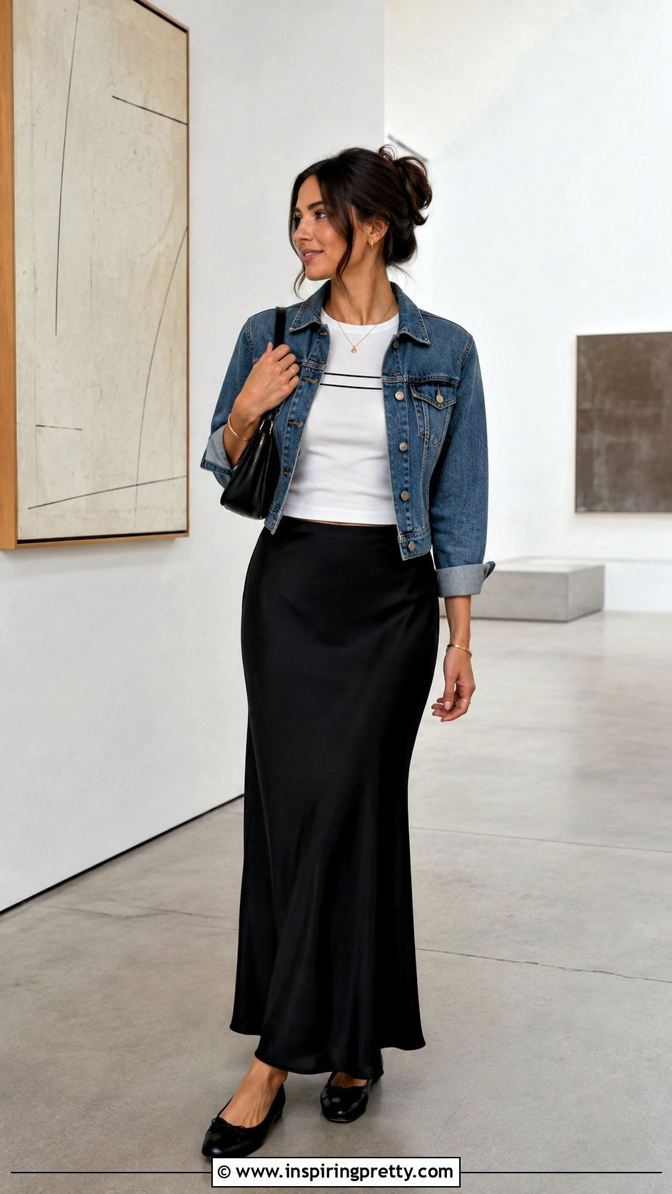White Double Lined Top With Black Maxi Skirt - 50 double lining top outfit ideas