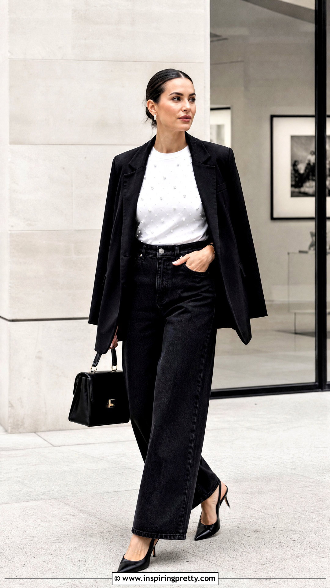 White Embellished Top With Black Jeans - 50 fancy top outfit ideas