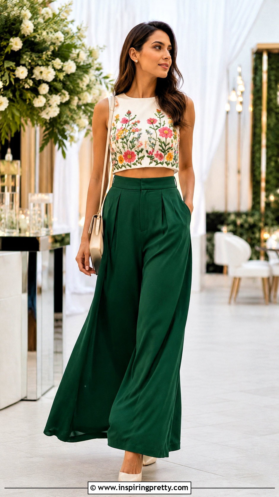 White Embroidered Floral Top With Palazzo Pants - 20 White Top With Embroidered Flowers