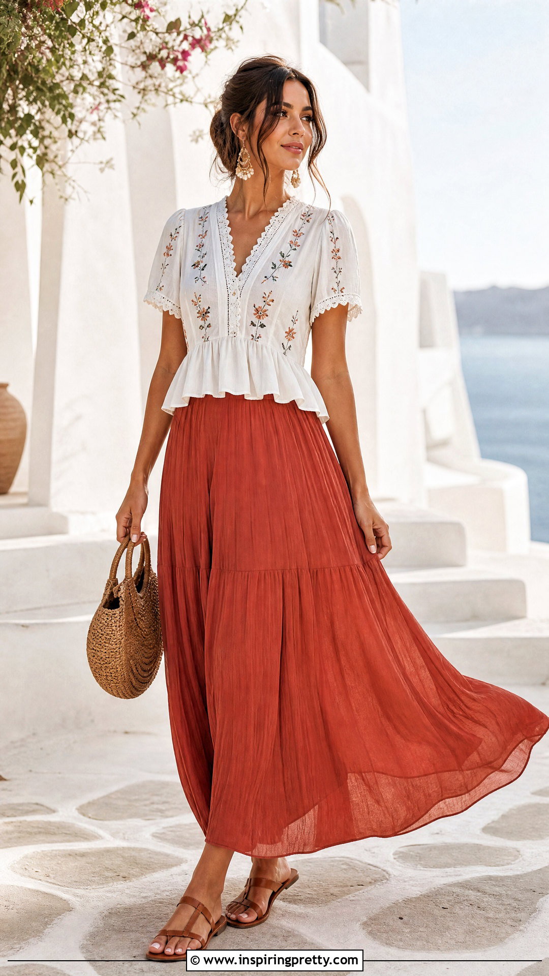 White Embroidered Top With a Maxi Skirt - 50 embroidered tops outfit ideas