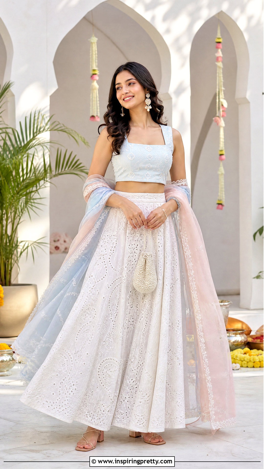 White Ethnic Skirt And Pastel Top Outfit - 50 ethnic skirt and top outfit ideas