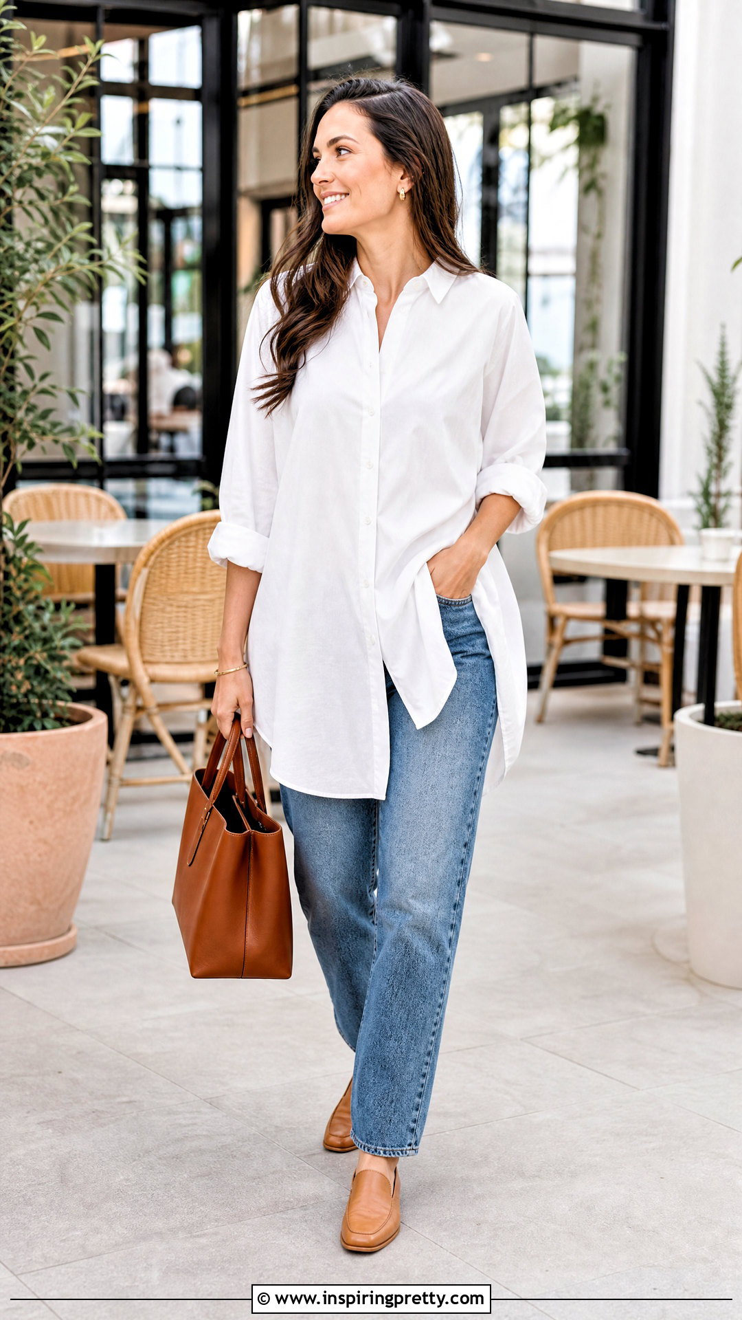 White Extra Long Tunic Shirt With Straight Leg Jeans - 20 extra long tunic tops outfit ideas
