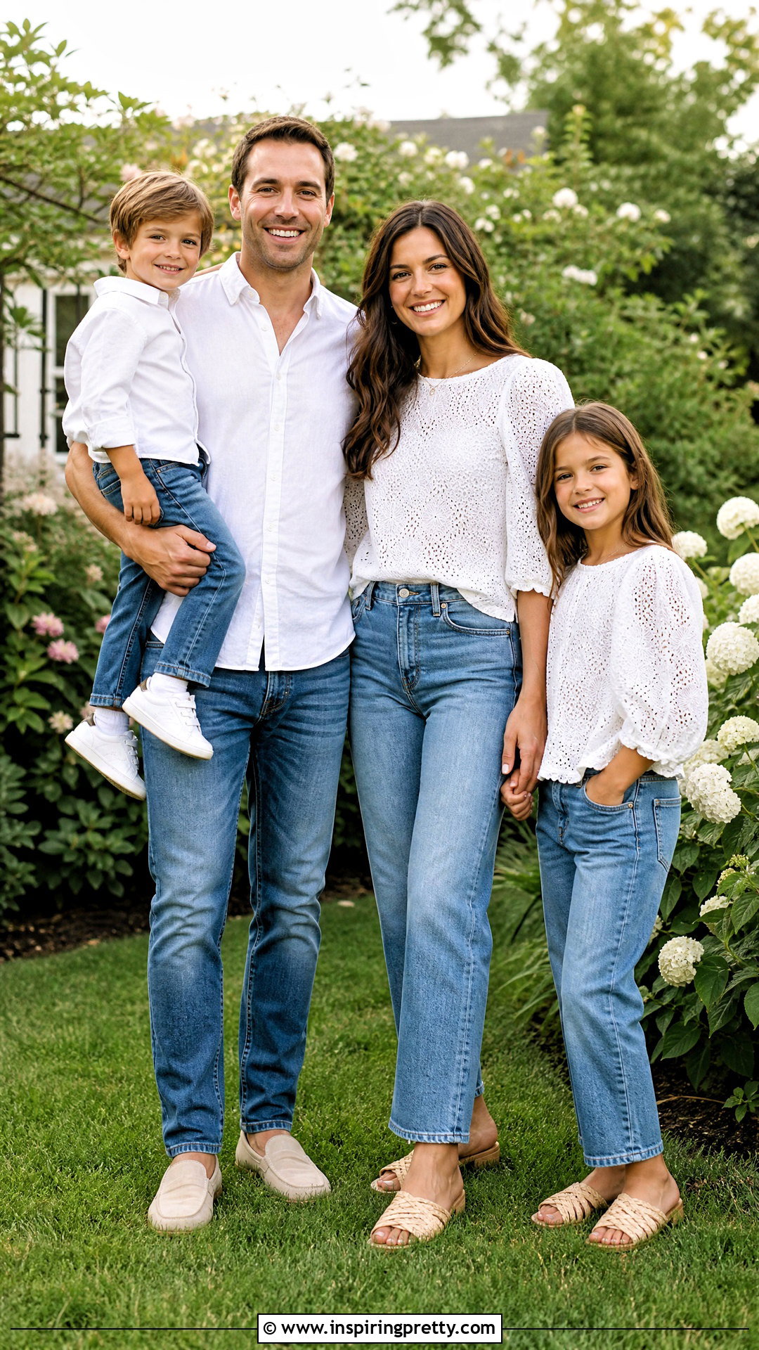 White Eyelet Tops And Medium Wash Jeans Family Picture - 25 White Tops And Jeans Family Pictures