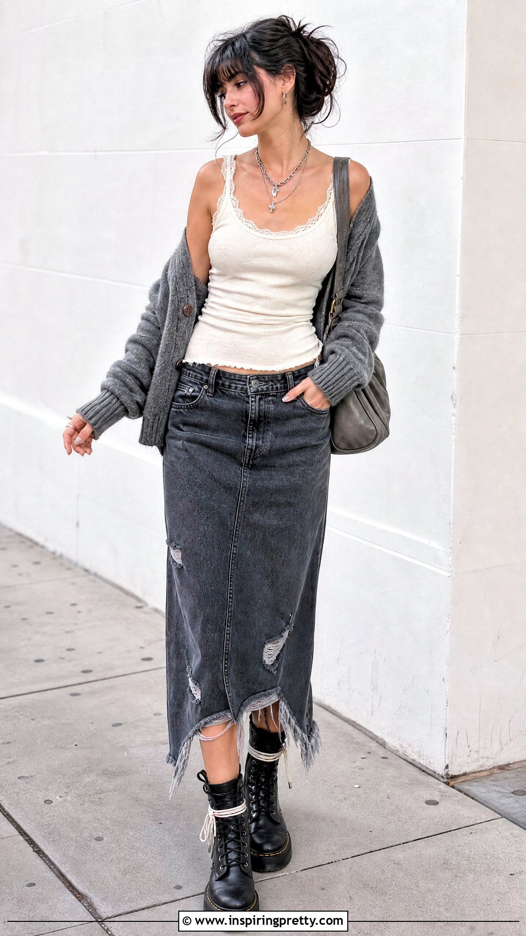 White Fairy Grunge Tank Top With Distressed Denim Skirt - 25 Fairy Grunge Tank Top outfit ideas
