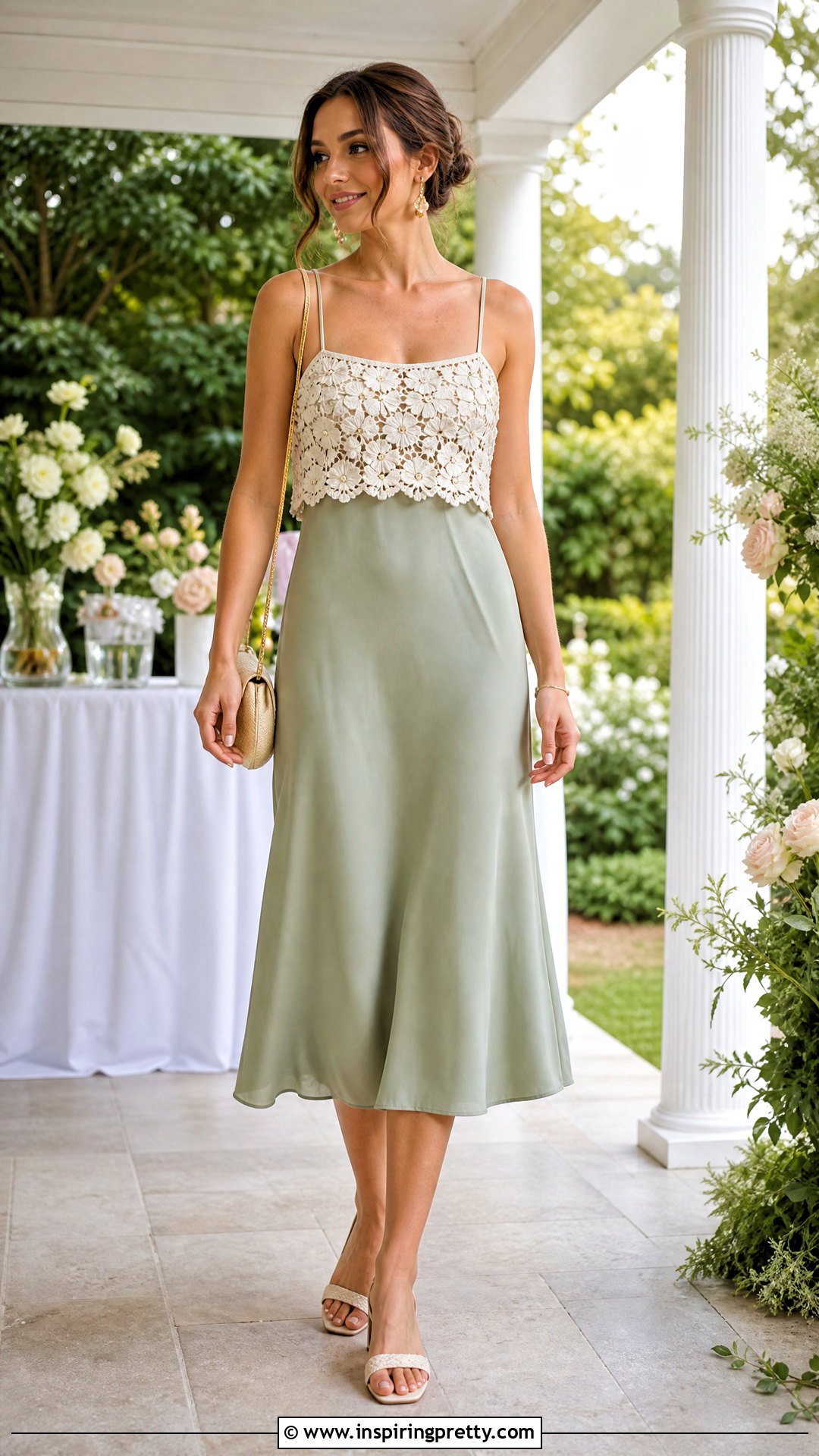White Floral Crochet Top Over a Slip Dress - 20 white crochet top with flowers