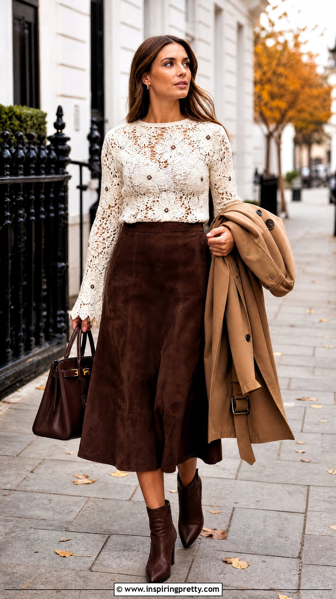 White Floral Crochet Top With Brown Suede Skirt - 20 white crochet top with flowers