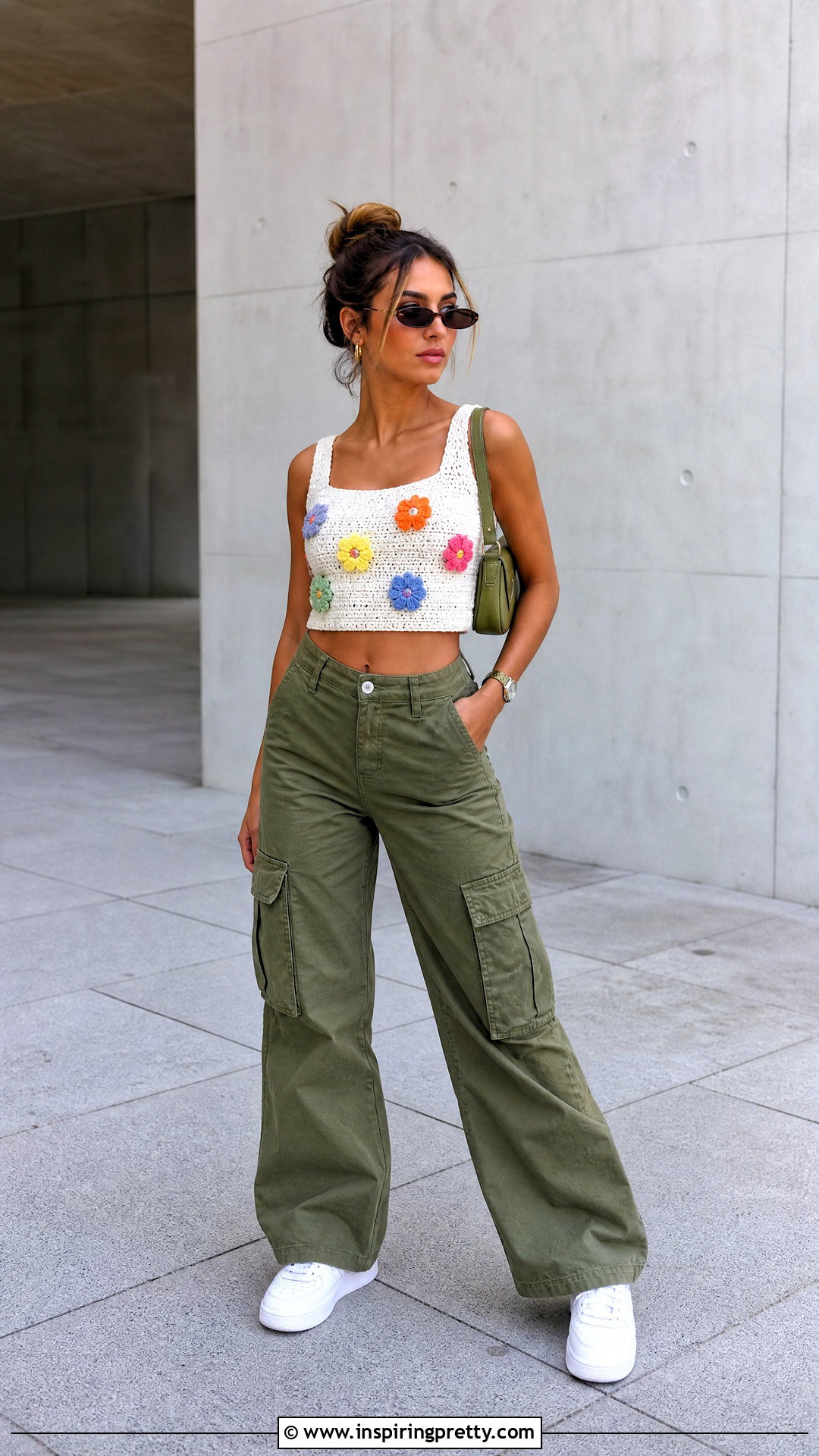 White Floral Crochet Top With Cargo Pants - 20 white crochet top with flowers