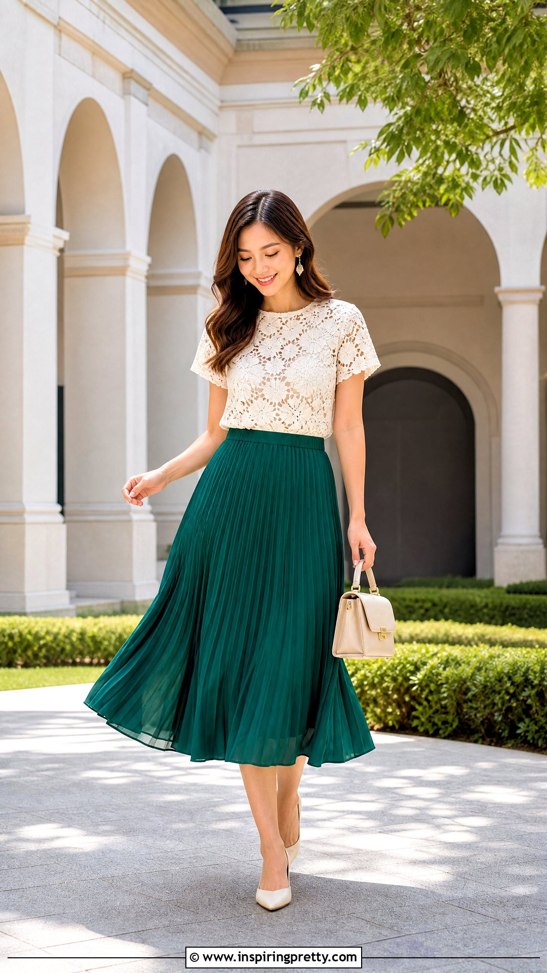 White Floral Crochet Top With Pleated Midi Skirt - 20 white crochet top with flowers
