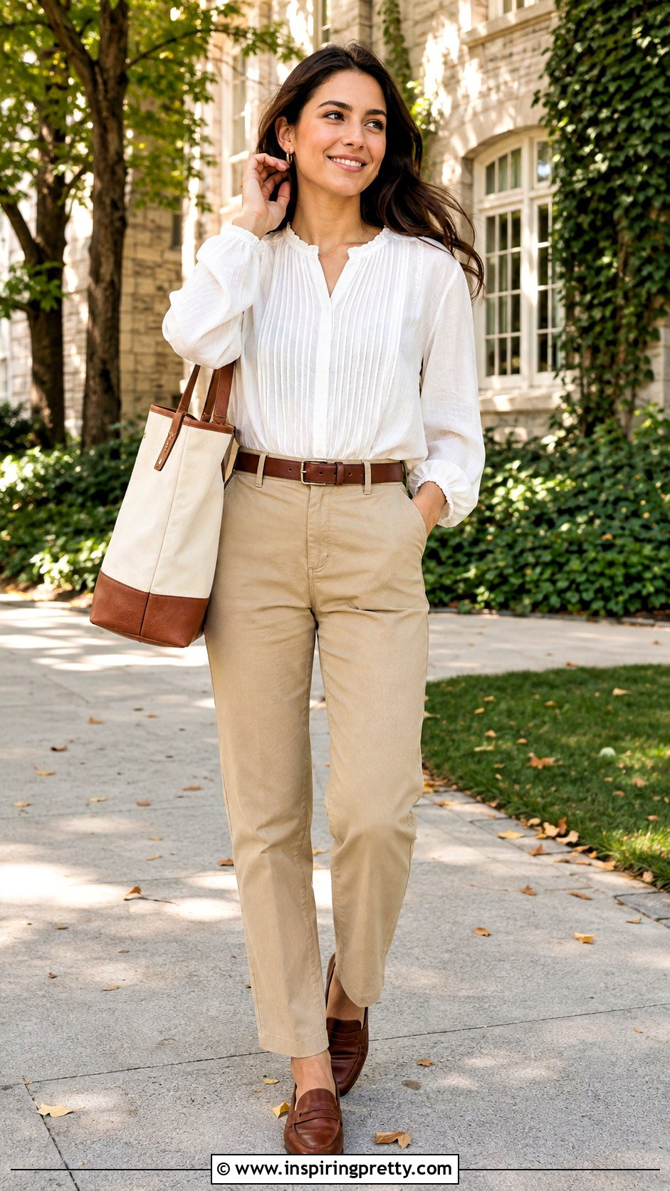 White Flowy Top With Khaki Pants - 50 white flowy top outfit ideas