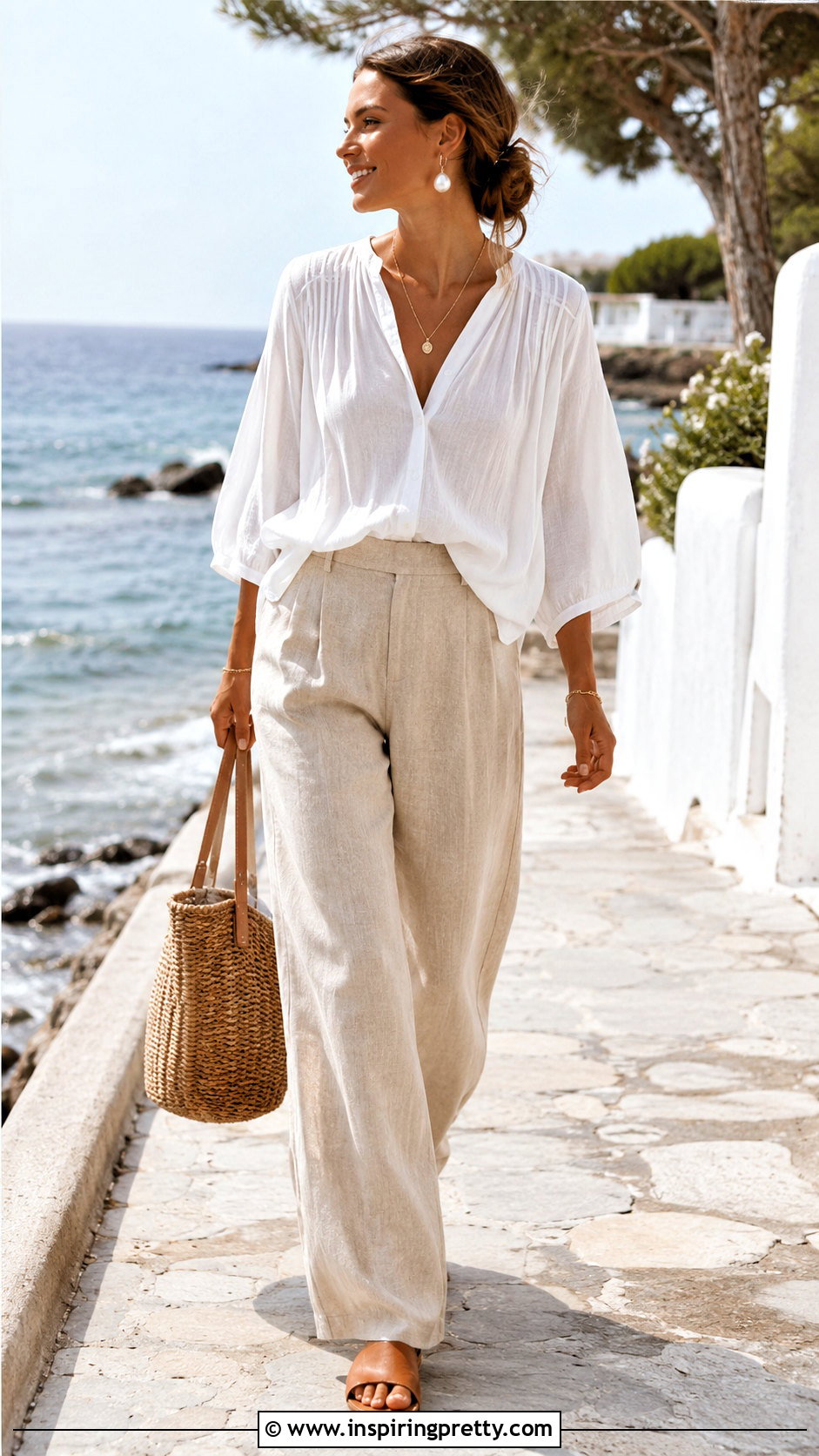 White Flowy Top With Linen Pants - 50 white flowy top outfit ideas