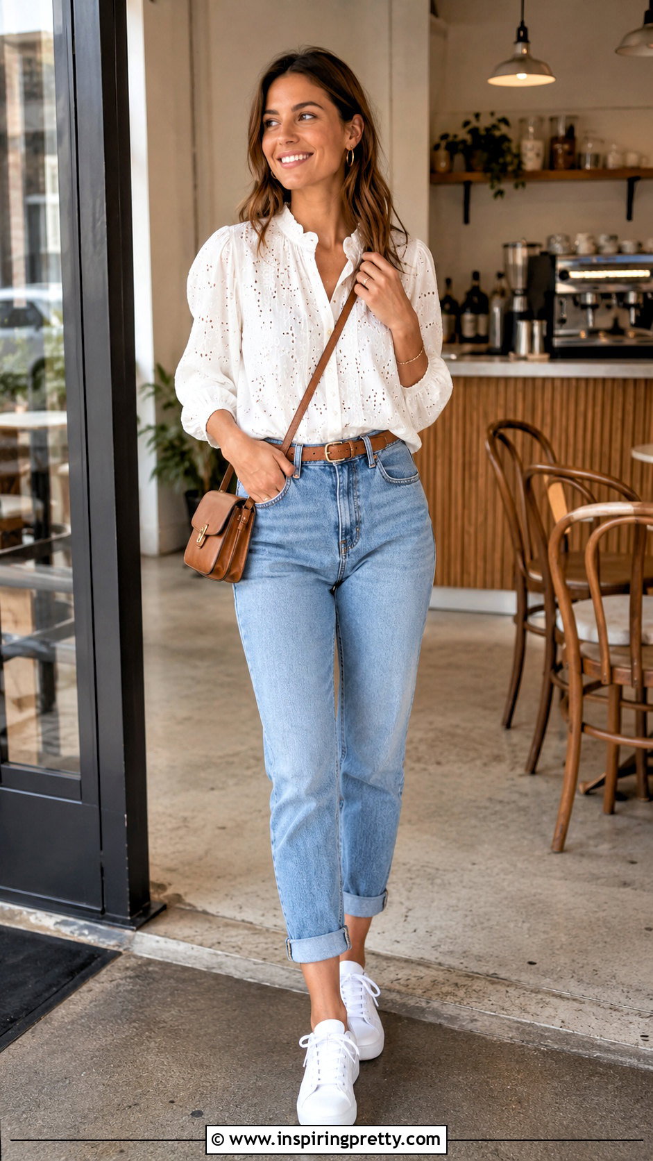 White Flowy Top With Mom Jeans - 50 white flowy top outfit ideas