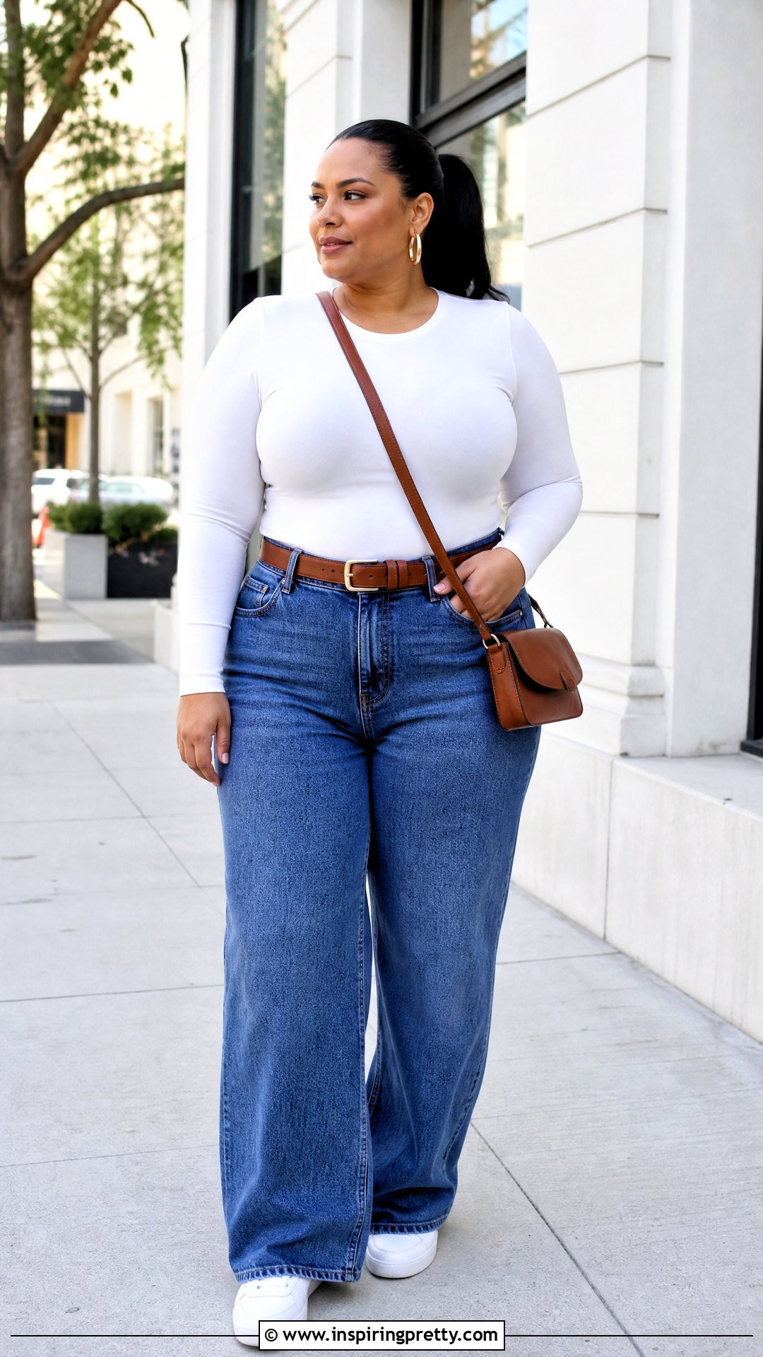 White Form Fitting Top With Wide Leg Jeans - 25 Form Fitting Tops Women