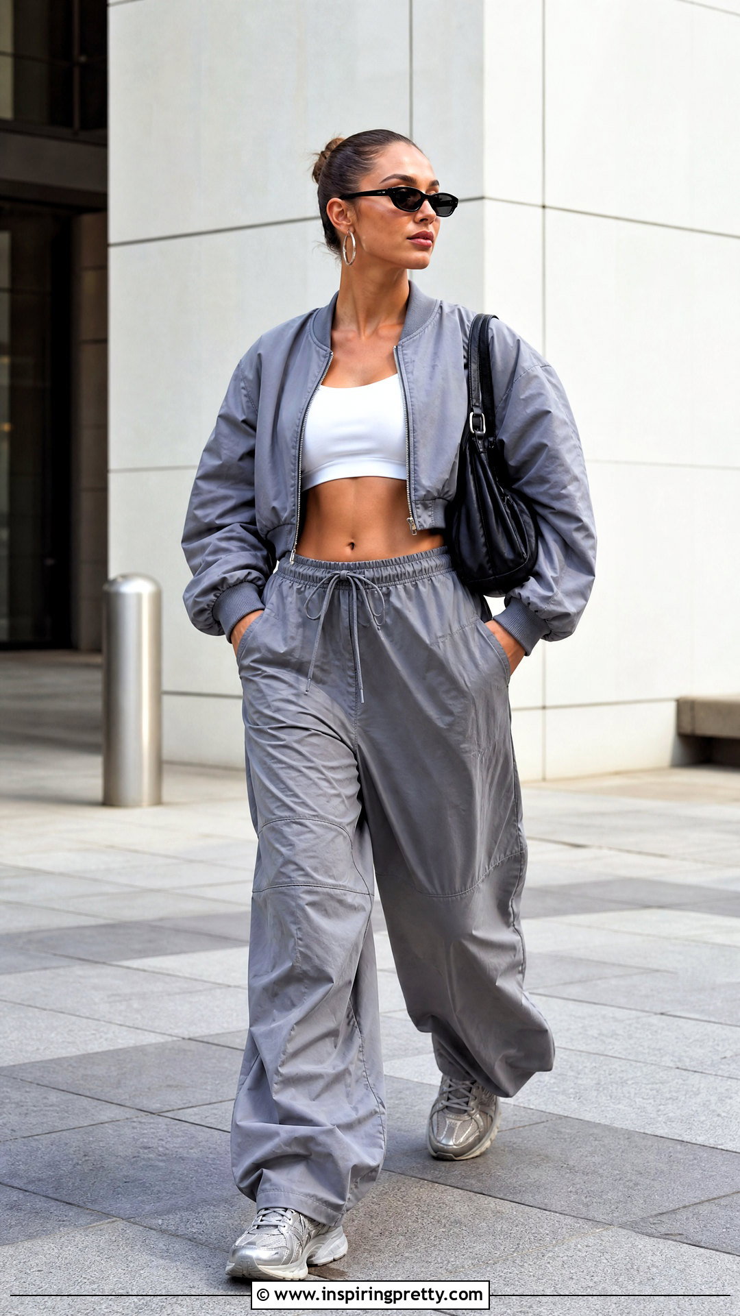 White Fox Crop Top With Parachute Pants - 25 cute white fox tops outfit ideas