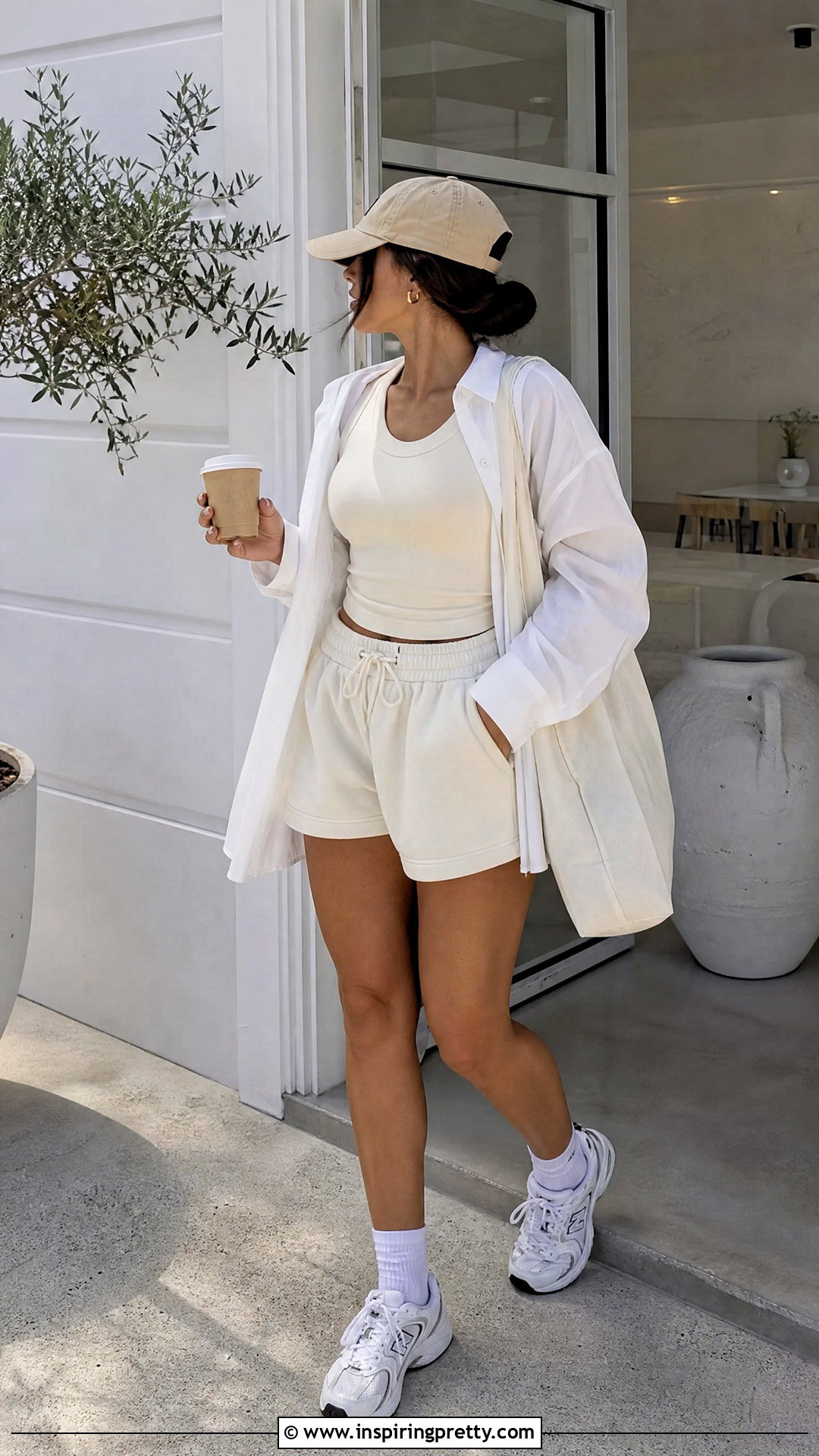 White Fox Tank Top With Matching Lounge Shorts - 25 cute white fox tops outfit ideas
