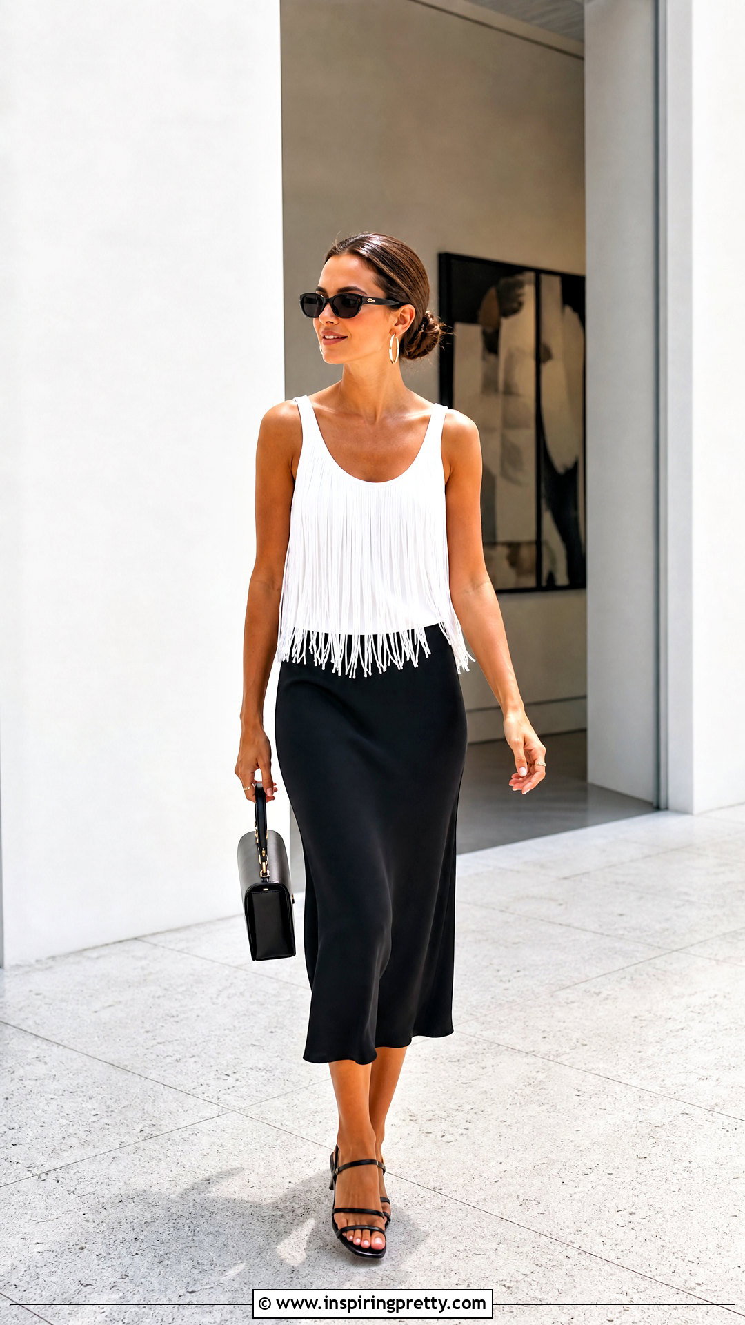 White Fringe Tank Top With Black Midi Skirt - 20 White Fringe Tank Top outfit ideas