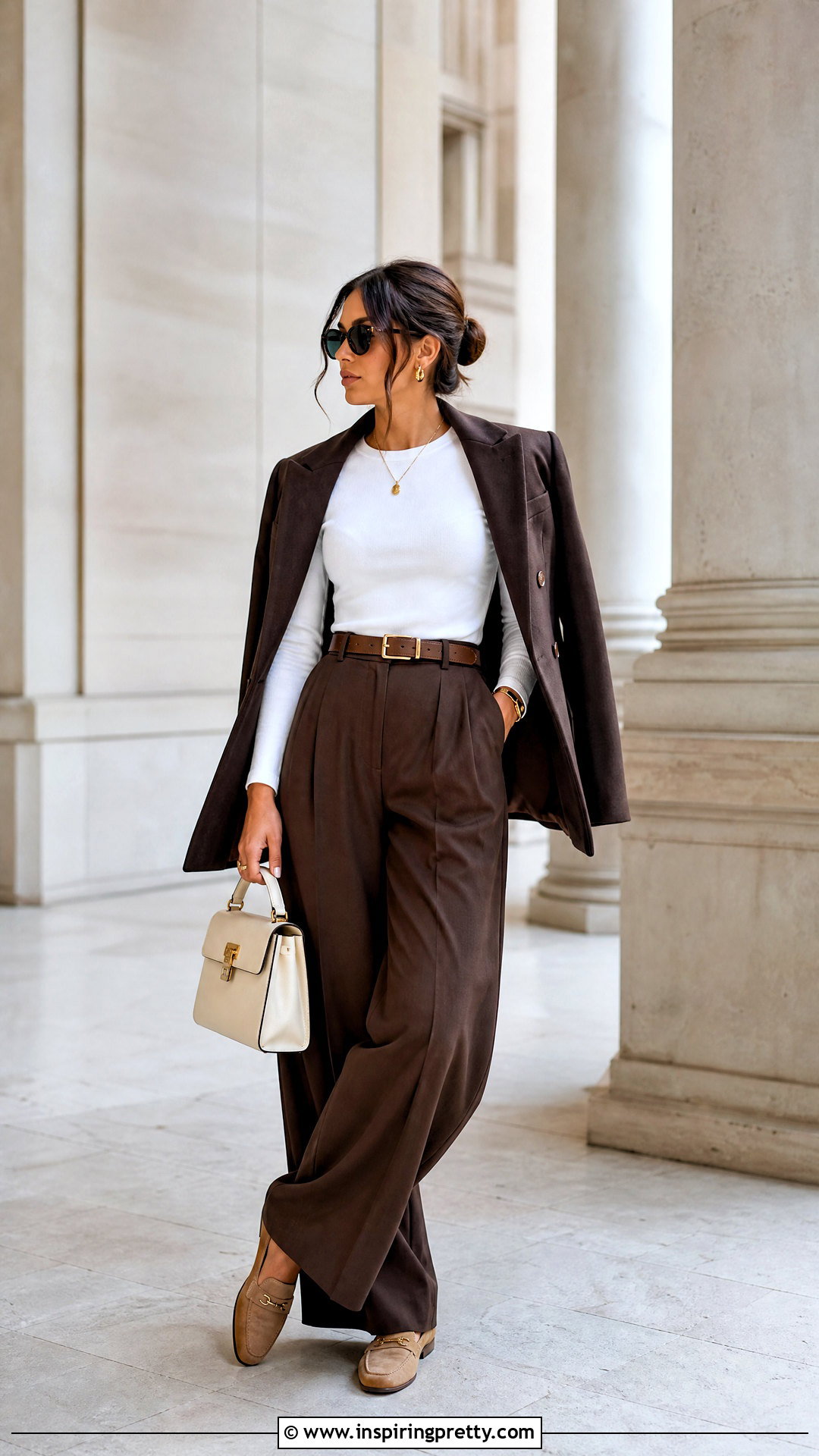 White Full Sleeve Top With Brown Pants - 50 white full sleeve top outfit ideas