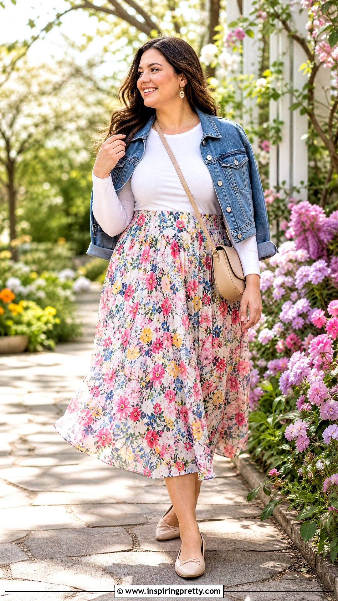 White Full Sleeve Top With Floral Midi Skirt - 50 white full sleeve top outfit ideas