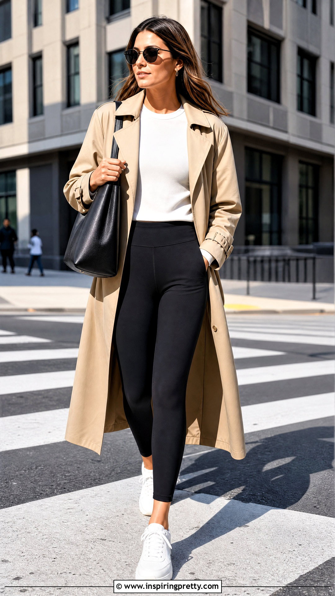 White Full Sleeve Top With Leggings And Trench Coat - 50 white full sleeve top outfit ideas