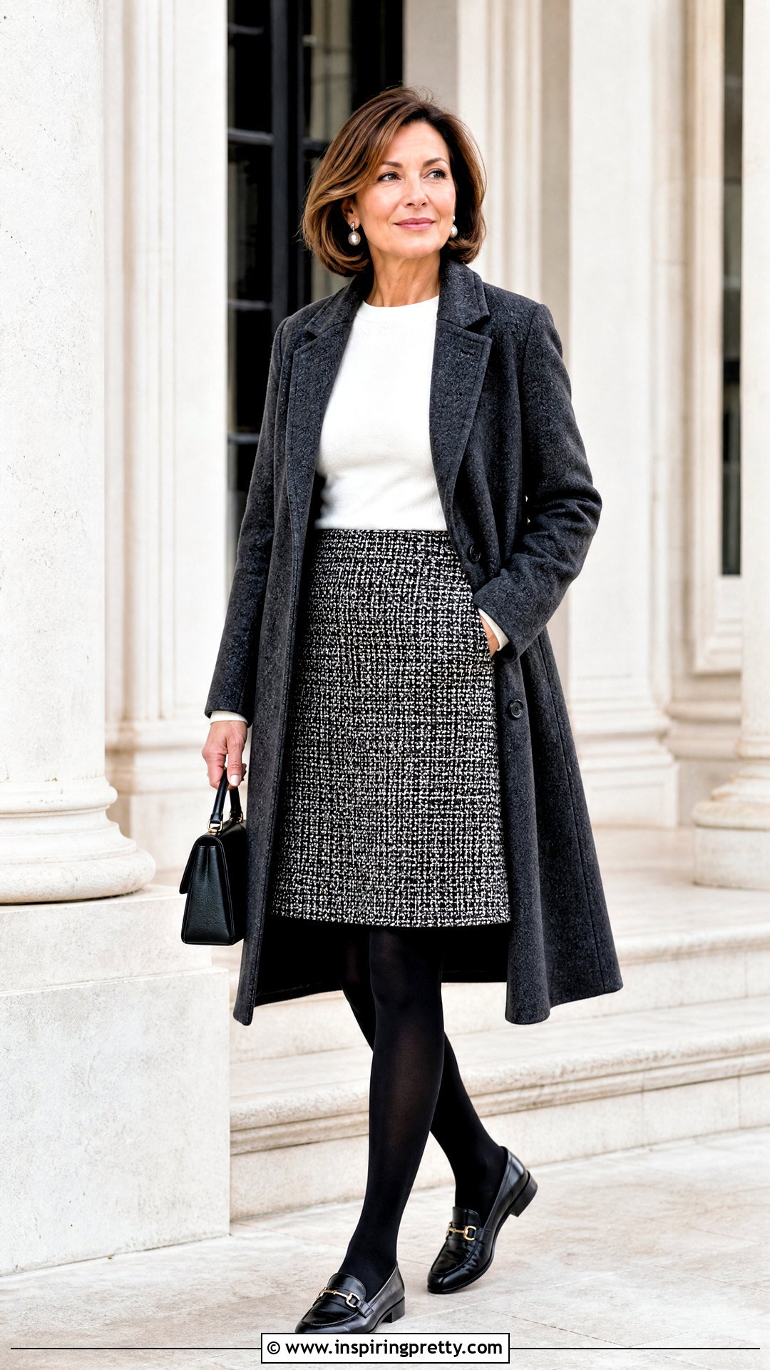 White Full Sleeve Top With Tweed Skirt - 50 white full sleeve top outfit ideas