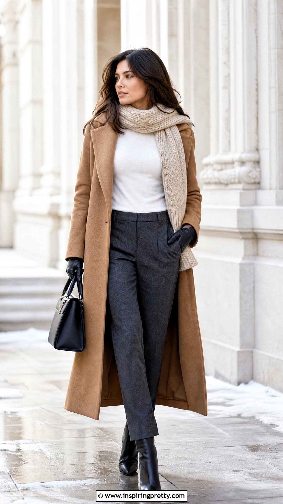 White Full Sleeve Top With Wool Coat And Boots - 50 white full sleeve top outfit ideas