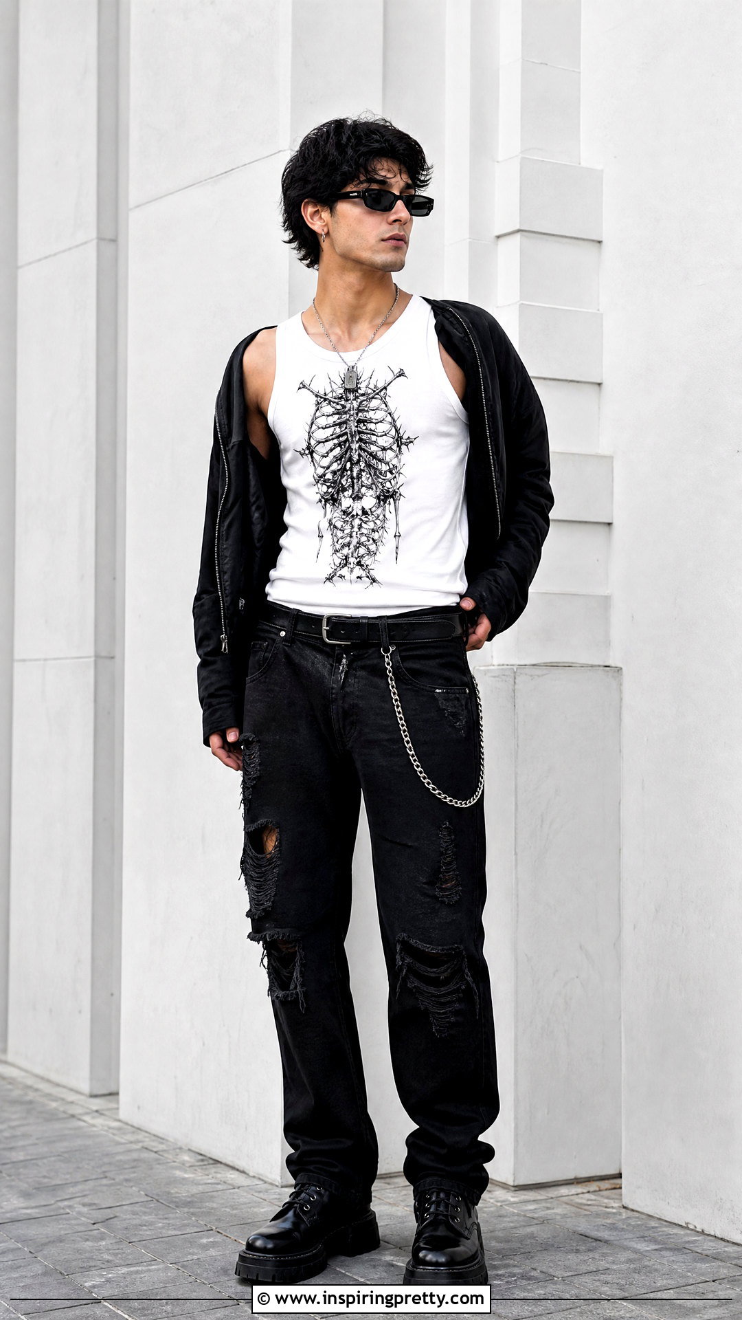 White Goth Tank Top With Black Jeans - 25 Goth Tank Top Men outfit ideas