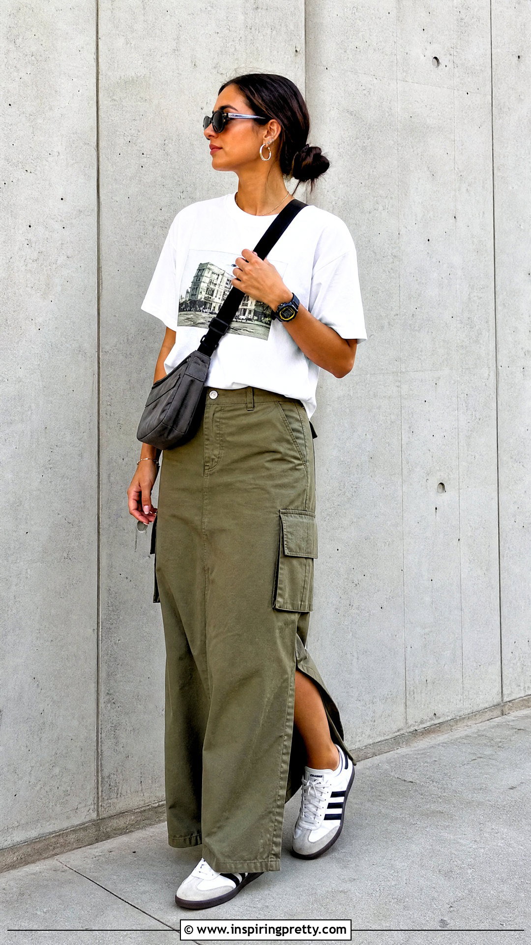 White Graphic T Shirt And Cargo Maxi Skirt Outfit - 50 white top and skirt outfit ideas