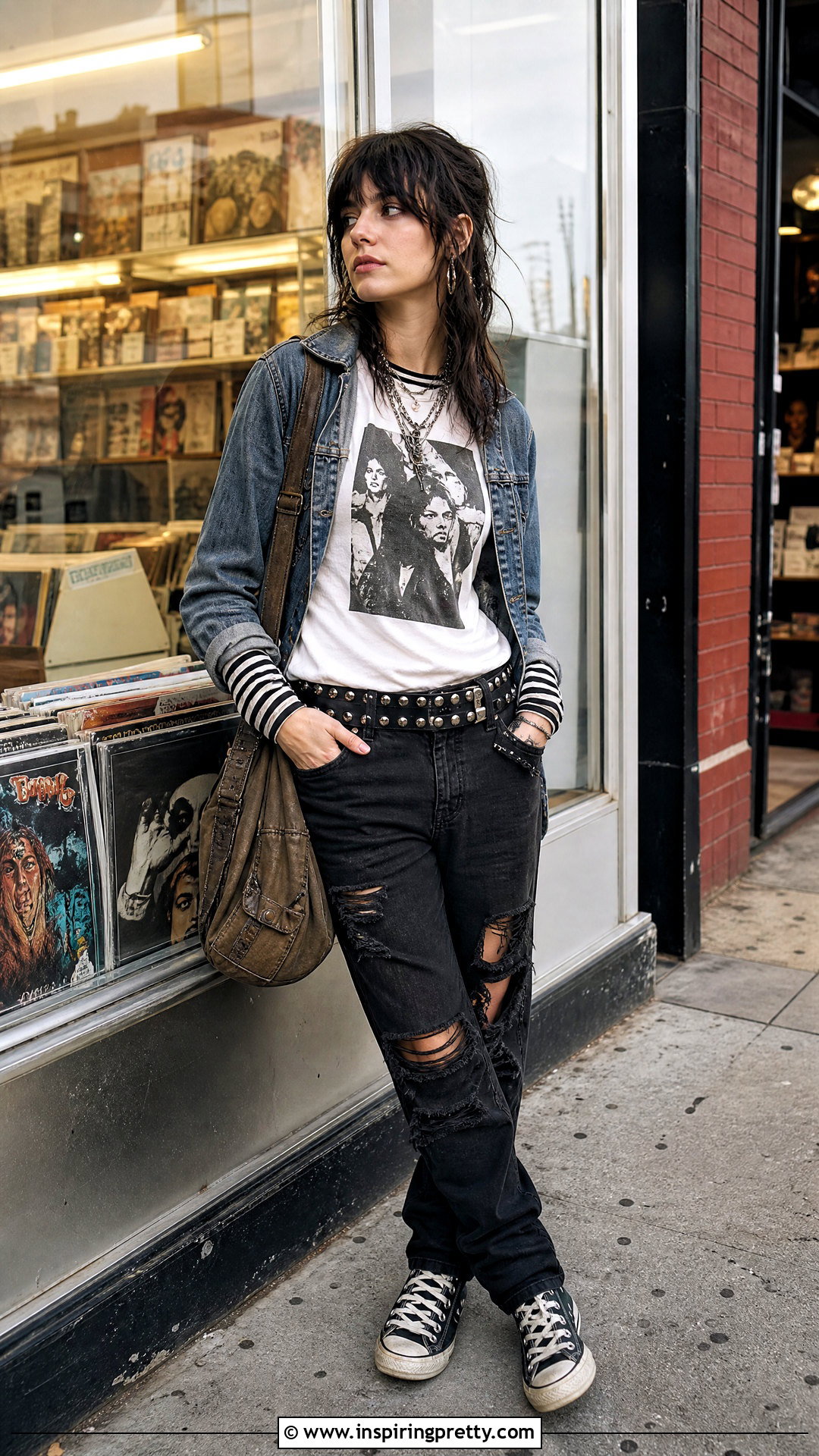 White Graphic Tee And Black Denim Emo Outfit - 50 emo top outfit ideas