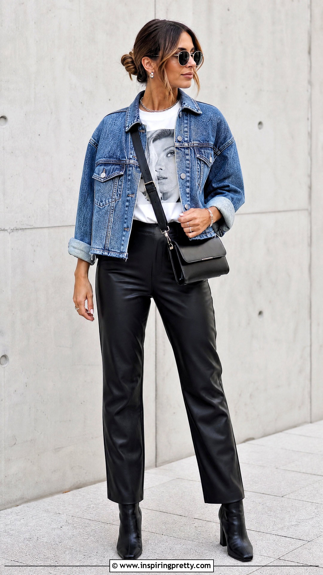 White Graphic Tee With Leather Pants - 50 white top aesthetic ideas