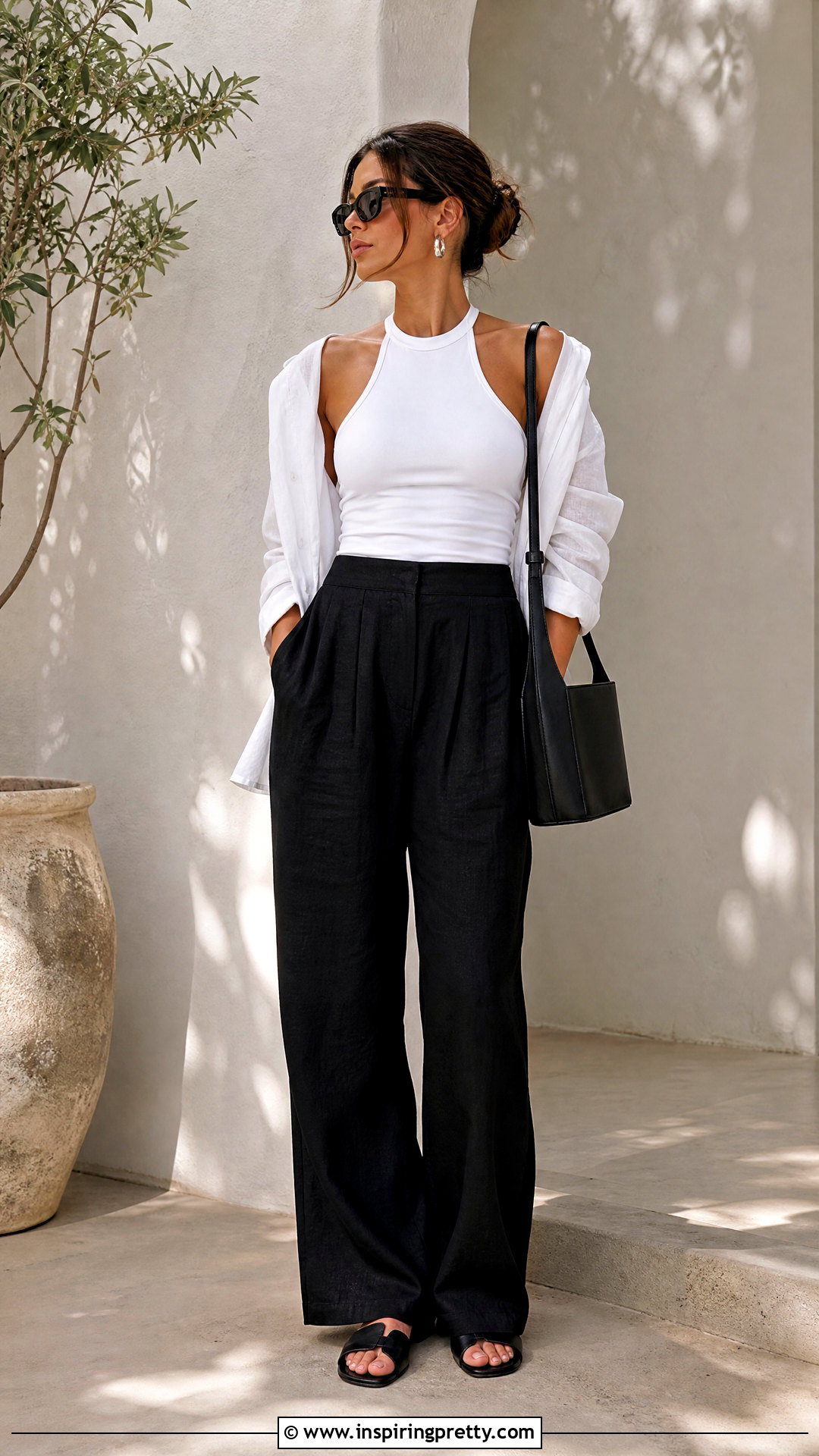 White Halter Top With Black Linen Pants - 50 white halter top outfit ideas