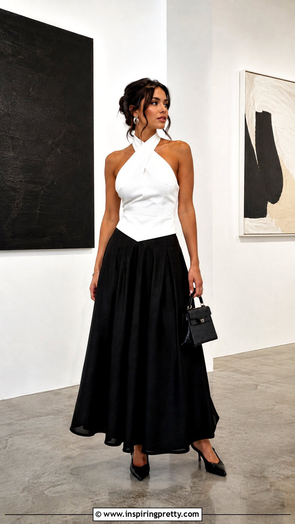 White Halter Top With Black Maxi Skirt - 50 halter top outfit classy ideas