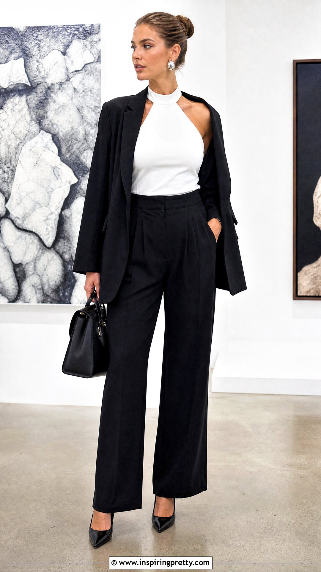 White Halter Top With Black Trousers - 50 white halter top outfit ideas