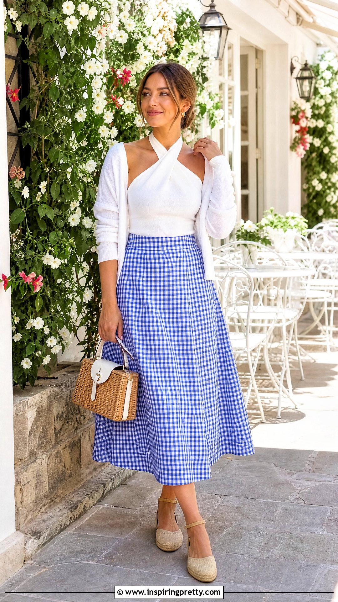 White Halter Top With Gingham Skirt - 50 white halter top outfit ideas