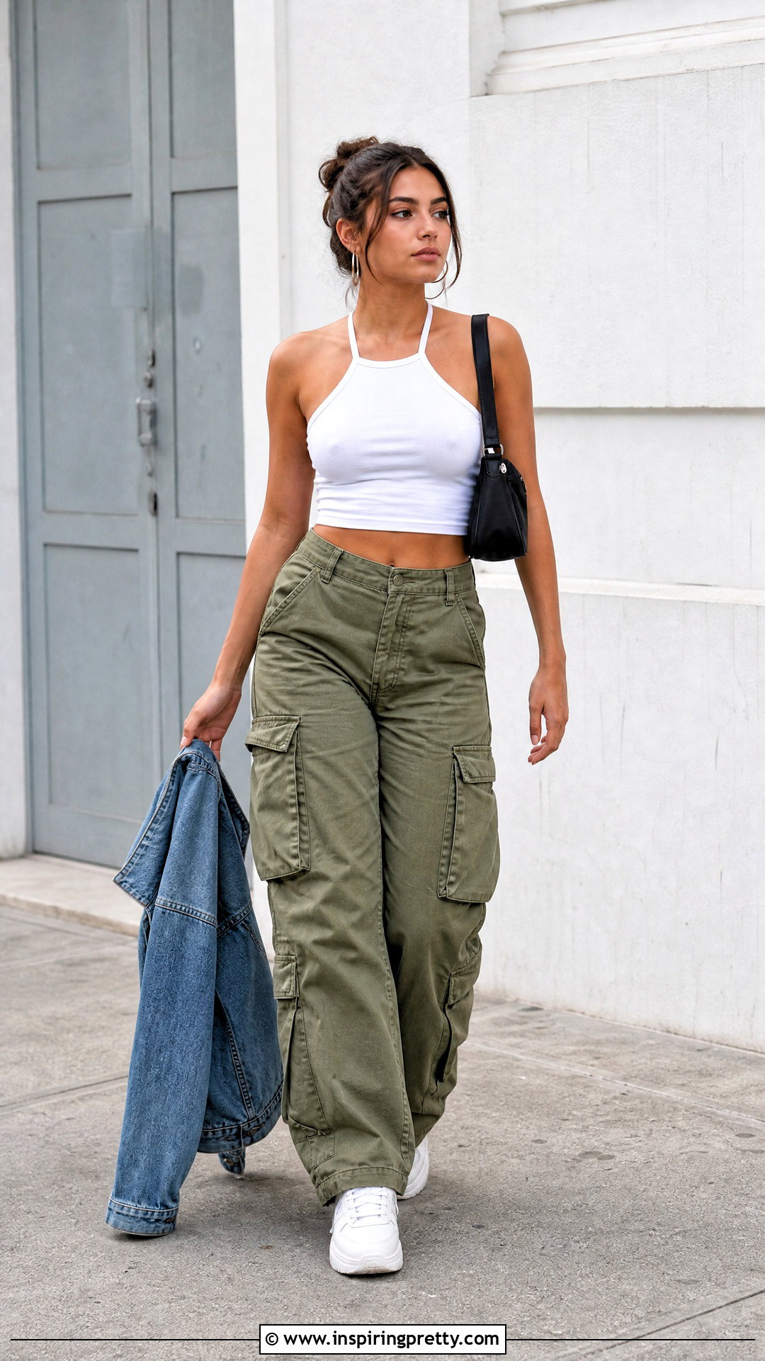 White Halter Top With Olive Cargo Pants - 50 white halter top outfit ideas