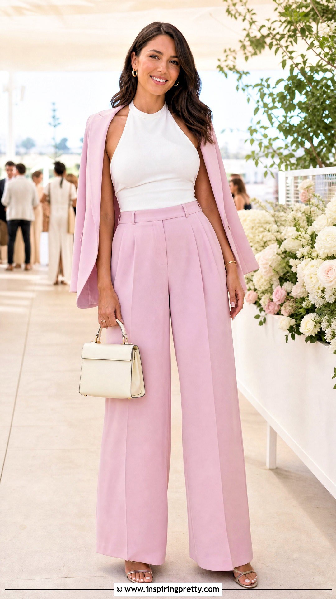 White Halter Top With Pink Wide Leg Pants - 50 white halter top outfit ideas