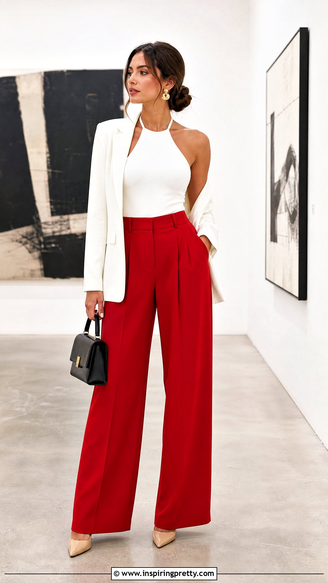 White Halter Top With Red Trousers - 50 white halter top outfit ideas