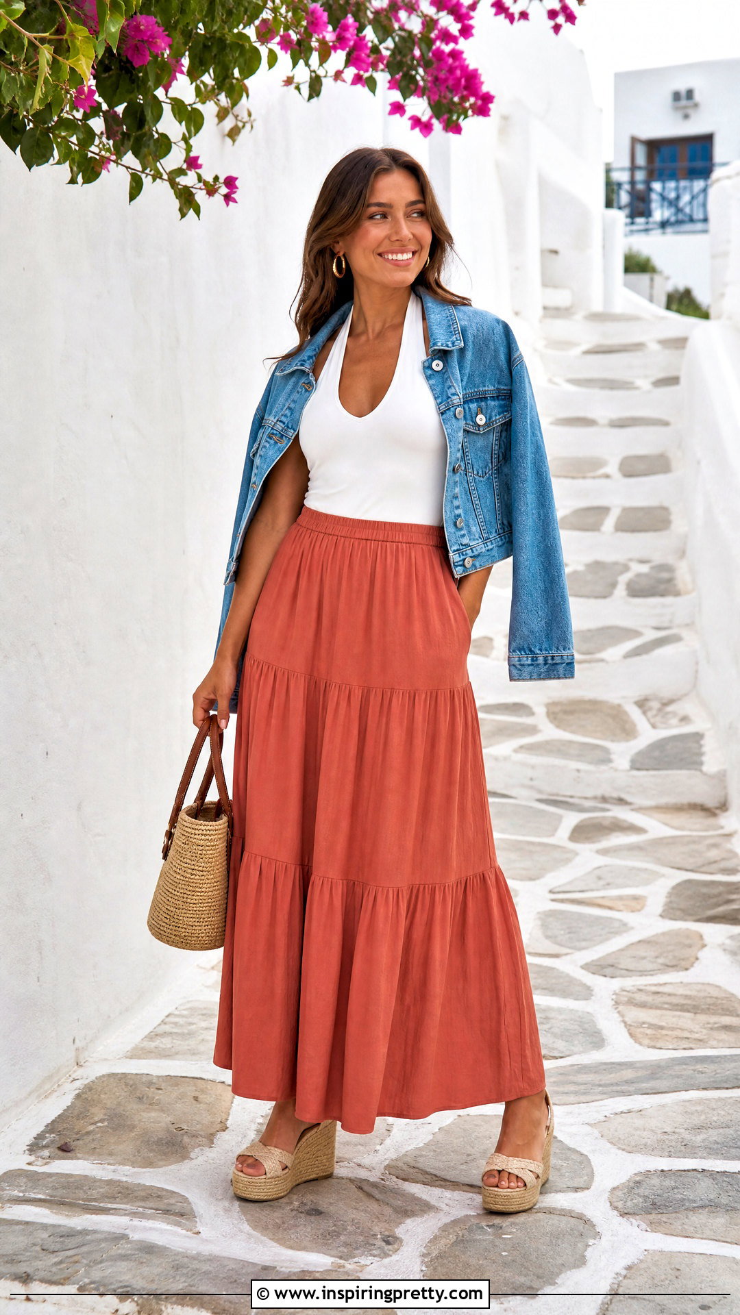 White Halter Top With Tiered Maxi Skirt - 50 white halter top outfit ideas