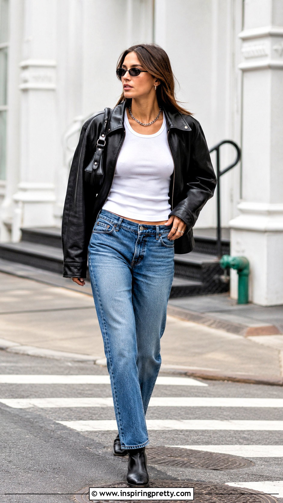 White Harris Dickinson Tank Top With Leather Jacket - 20 Harris Dickinson Tank Tops