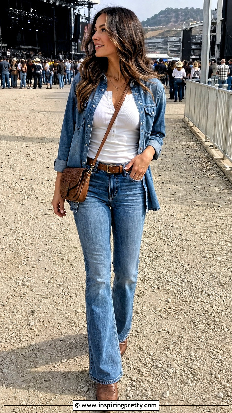 White Henley Top With Bootcut Jeans And Western Boots - 50 white henley top outfit ideas