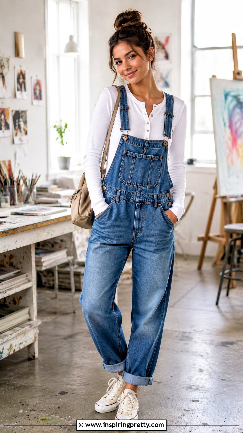 White Henley Top With Denim Overalls - 50 white henley top outfit ideas
