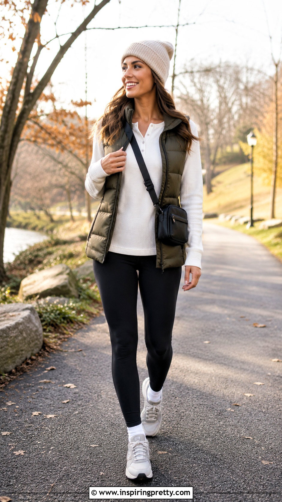 White Henley Top With Puffer Vest And Leggings - 50 white henley top outfit ideas